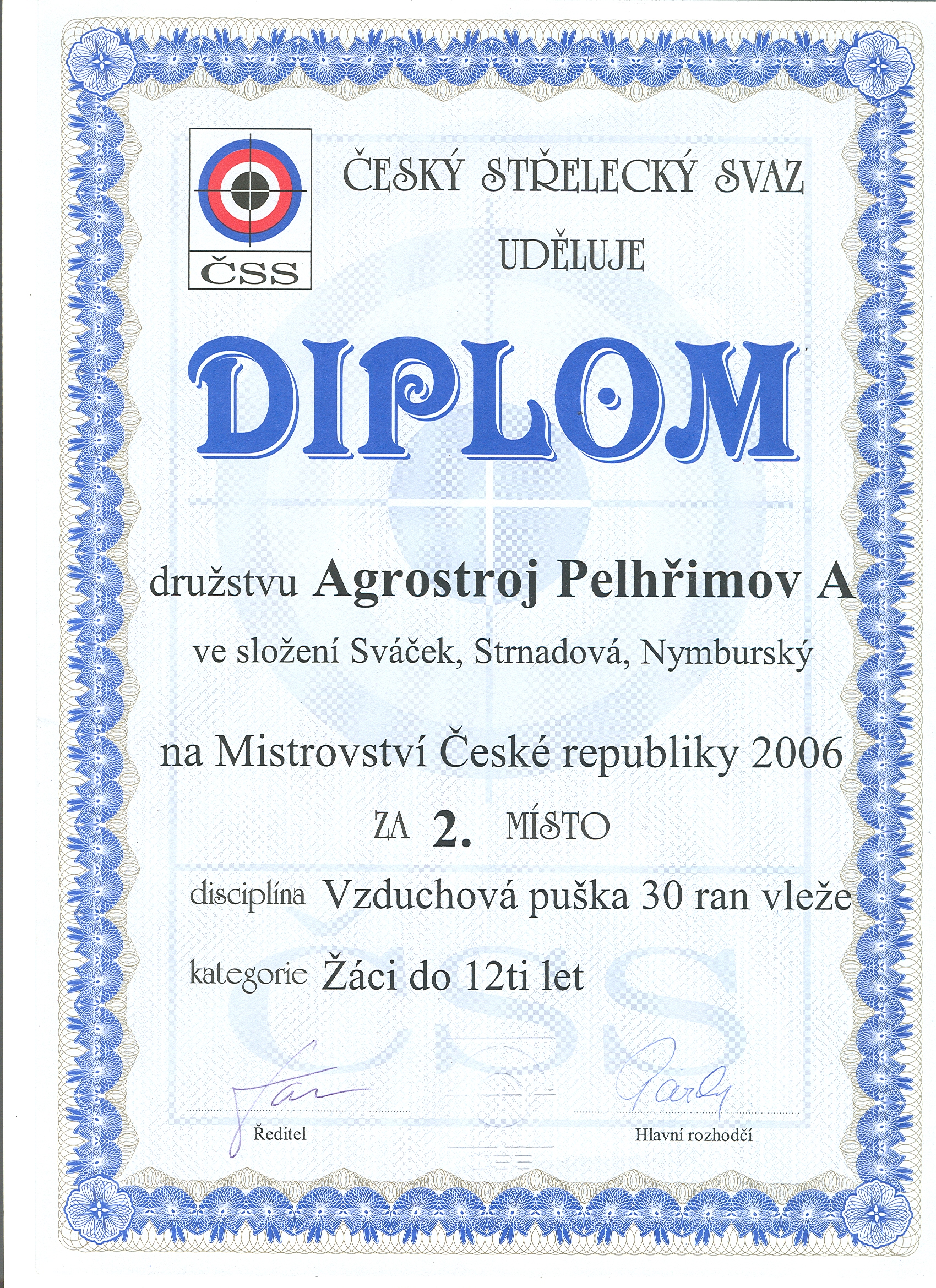 2.místo MČR do 12 let 2006 VzPu 30 ran DRUŽSTVA